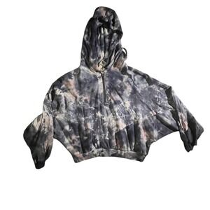 PINK Victoria's Secret Hoodie Women XS Blue Tie Dye Quarter Zip Cropped Dolman